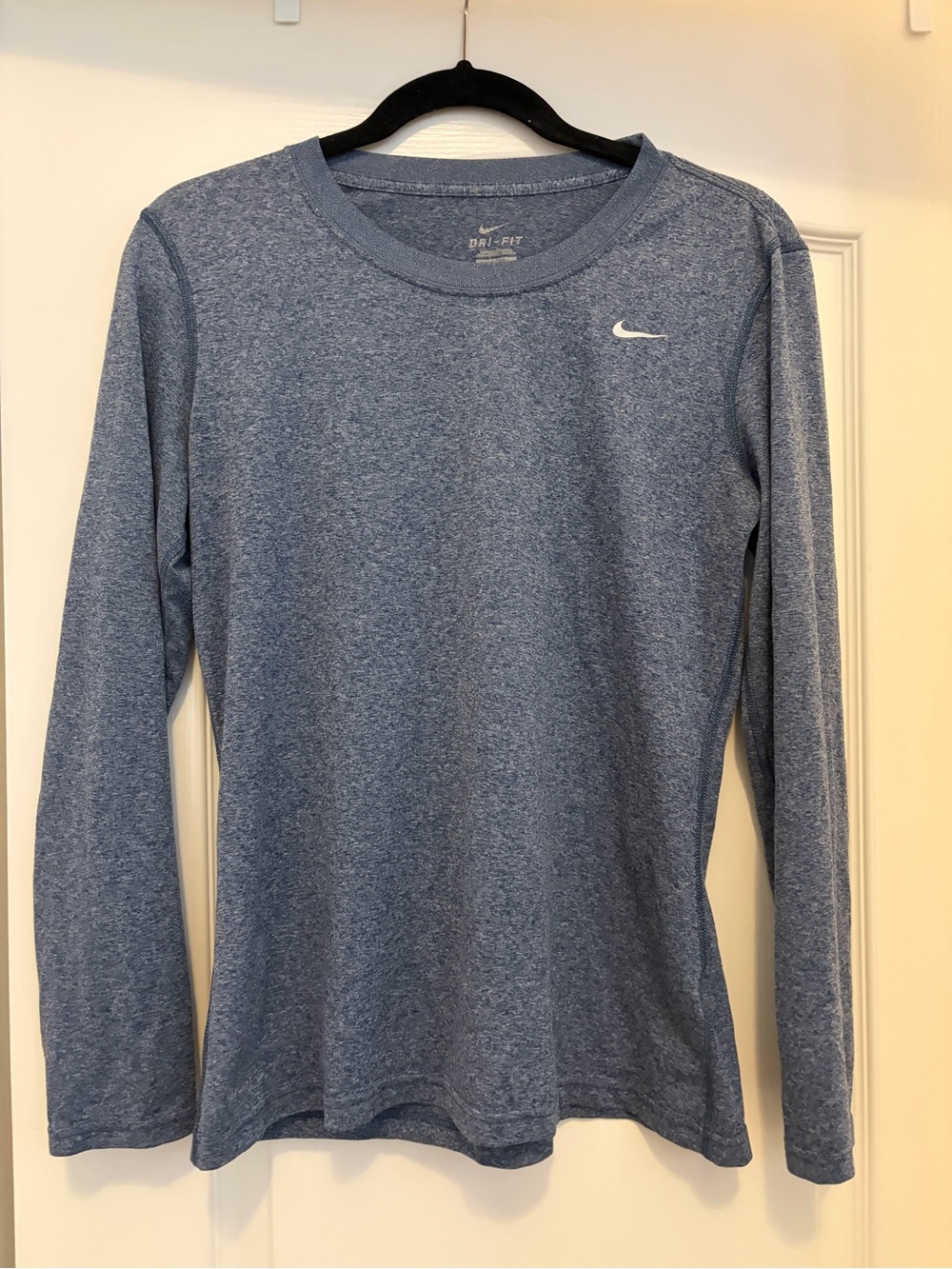 Nike Women's Long Sleeve Heathered Light Blue Dri-FIT Tee